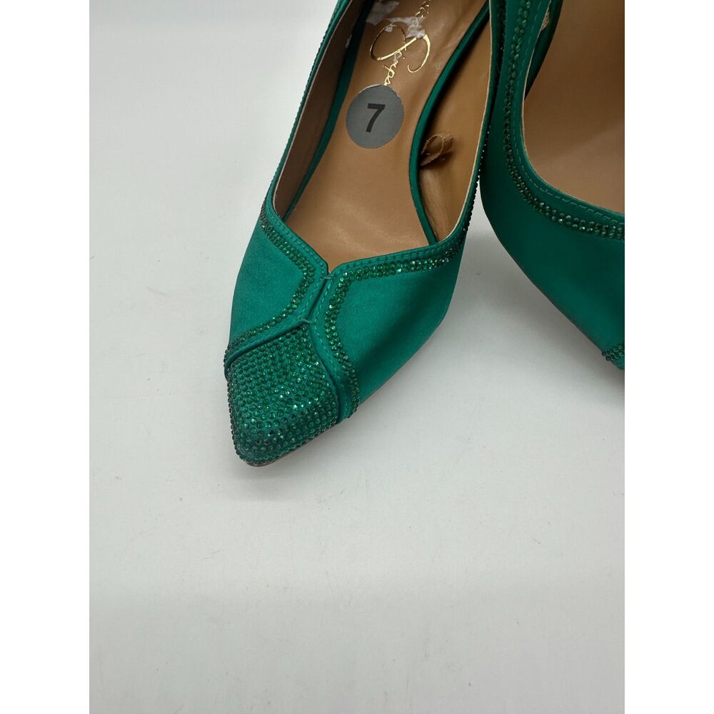 Jessica Simpson Hells 4” Sz 7 Pointy Toe w/ Bedazzle Accent Sateen Finish - Picture 5 of 10